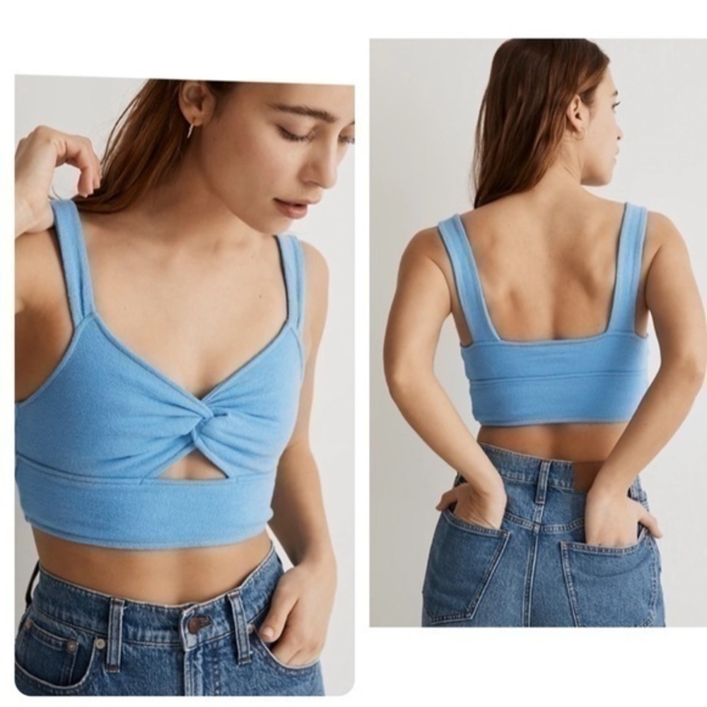 Madewell Cut Out Knot Front Crop Tank Top Blue XS NWT